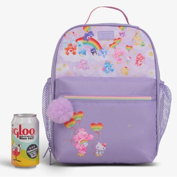 NEW! Purple Hello Kitty x Care Bears Insulated Igloo Cooler Backpack Bag Picnic - Picture 15 of 16